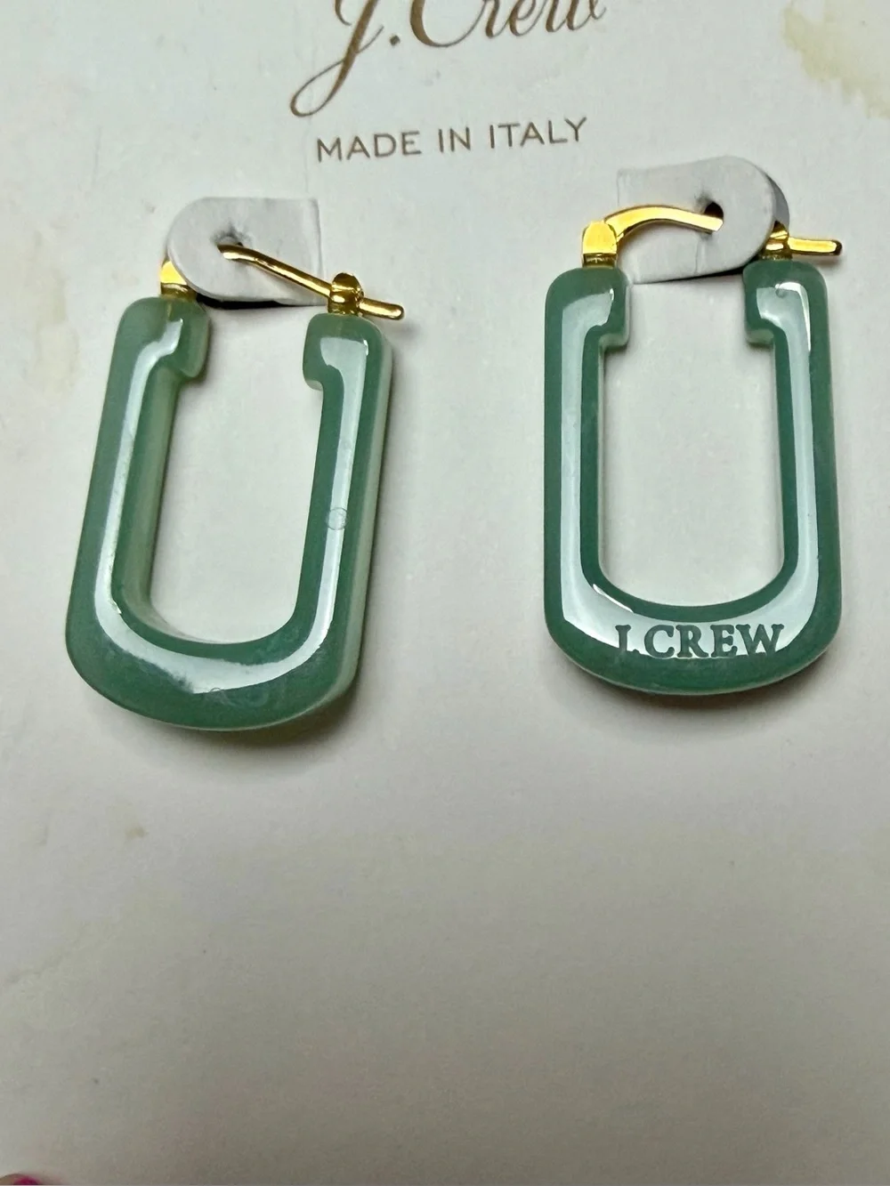 J. Crew Sage Resin Rectangular Hoop Earrings Gold-Tone Hooks Italy